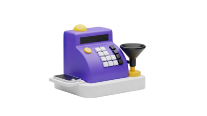 3D Render of a Purple Cash Register with Phone and Funnel
