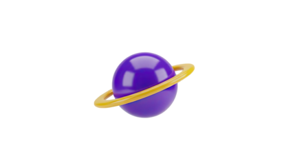 3D Render of Purple Planet with Yellow Ring
