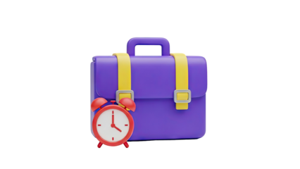 3D Purple Briefcase and Red Alarm Clock Icon