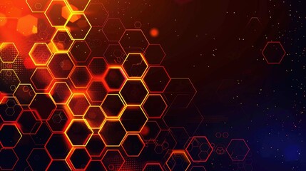 Abstract, glowing hexagonal pattern with fiery hues, set against a dark, cosmic background