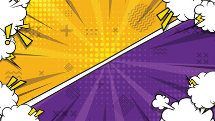 Pop Art Comic Style Vector Background with Yellow and Purple Split Screen for Versus Battle Concept