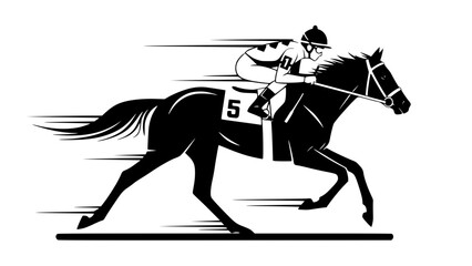 Fototapeta premium Vector illustration of racing horse with jockey, speed and competition concept, modern flat style