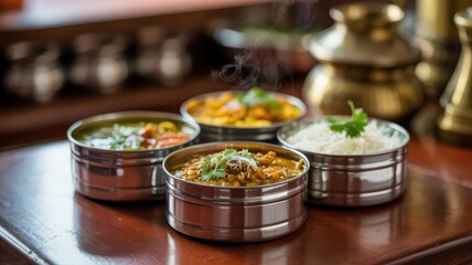 Authentic Indian Cuisine Served in Traditional Metal Bowls.