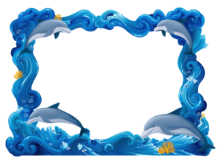 Dolphin frame with ocean waves and coral accents