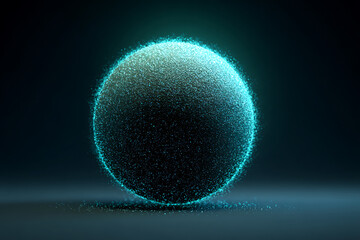 Glowing cyan dust sphere isolated on black background for digital overlays and sci-fi effects
