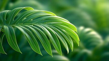 Close-up of a lush tropical leaf glowing in gentle sunlight against a dreamy green blur, conveying freshness and calm for nature, wellness, and eco branding projects.