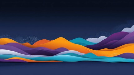 Abstract, layered mountain range design with gradient colors against a dark blue background