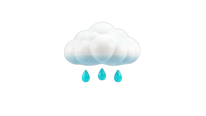 3D Cloud Raining Drops on White Background