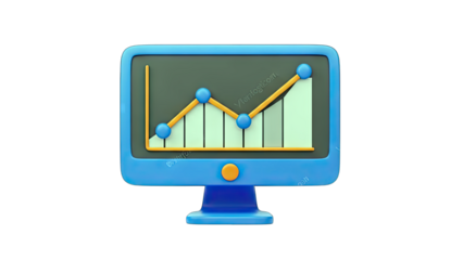 3D Computer Monitor Displaying Financial Growth Chart