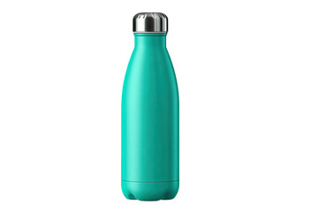 Teal canteen bottle w/ silver cap, set against a stark black backdrop