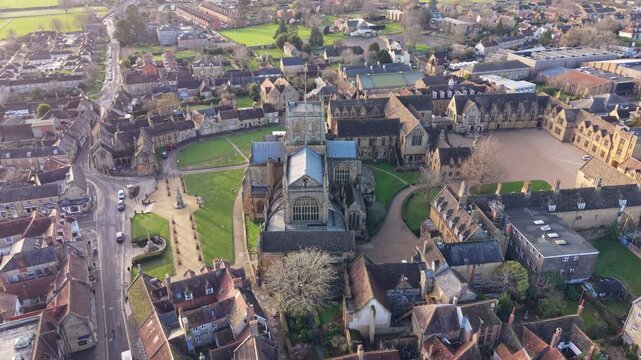 Aerial View of Sherborne abbey, Dorset, England