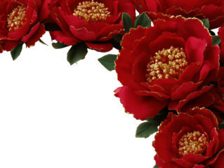 Elegant red flowers with gold accents on black background