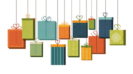 Suspended Christmas Gift Boxes &ndash; Ribbons with Easy Cutout for Holiday Designs.