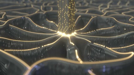 Abstract rendering of a digital network or neural pathway with glowing lines