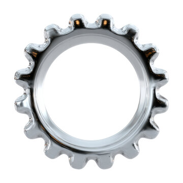 Metal gear cog with silver teeth isolated on black background