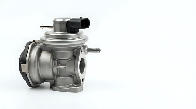 Closeup of a new automotive exhaust gas recirculation (egr) valve component on white