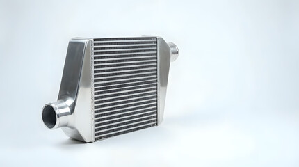 Fototapeta premium close up of a shiny aluminum intercooler core for turbocharged performance automotive cooling
