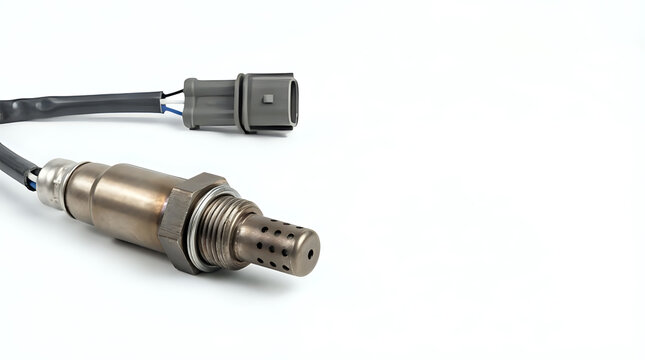 Close-up of a new automotive oxygen sensor (o2 sensor) part with wiring harness