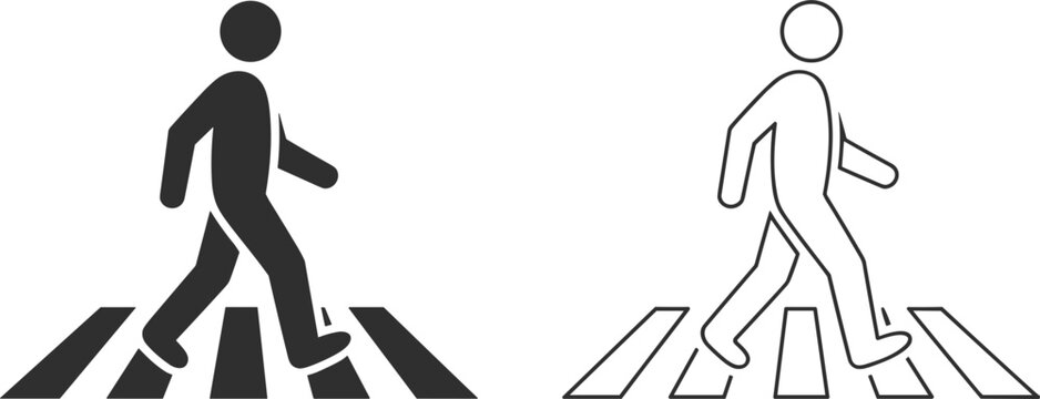 Pedestrian Crossing Icons One Solid Black One Outline On White crosswalk zebra crossing