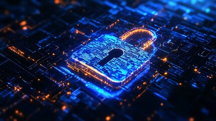 Digital security illuminated padlock representing data protection and privacy