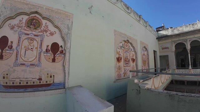 Colourful Historic Murals and Fresco Paintings in a Heritage Haveli of Mandawa, Rajasthan