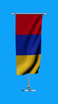 Realistic Standing Vertical  Wavy Flag Banner of ARMENIA on Metallic Pole with Loop Animation