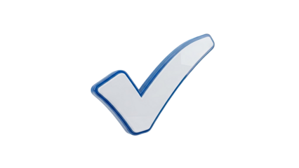 3D White Check Mark Icon with Blue Outline