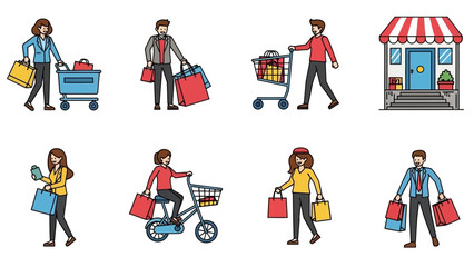Fototapeta premium People shopping and carrying bags in a modern retail environment