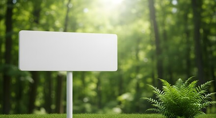 Blank White Sign in a Green Forest Ready for Your Personalized Message Outdoor
