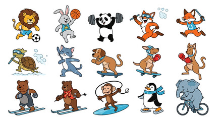Cheerful Cartoon Animals Engaging in Various Sports Activities