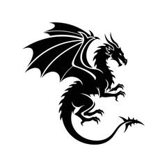 Majestic Black Dragon Silhouette with Spiked Tail and Powerful Wings.