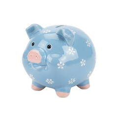 青い花柄のかわいい貯金箱（ブタ）