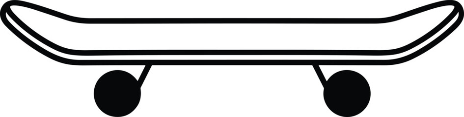 Modern minimalist skateboard silhouette line art vector icon for urban lifestyle branding extreme sports equipment and youth culture graphic design elements. © MstBabli