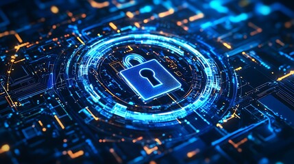 Digital security lock illustration secure data protection and cyber safety concept