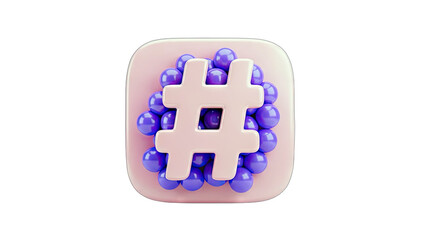 Obraz premium 3D Hashtag Symbol Surrounded by Purple Spheres