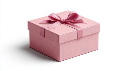 Obraz premium Elegant pink gift box with satin ribbon and bow on a white background