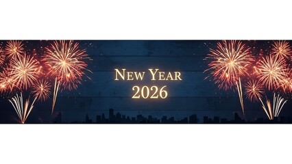 New year 2026 celebration with sparkling fireworks over a city skyline at night