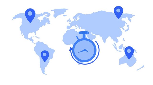 Global Time Management Concept with World Map Animation