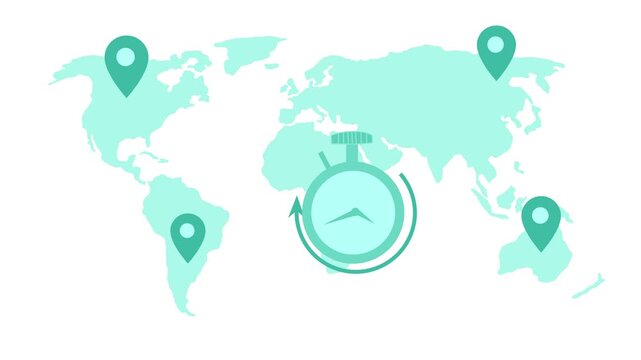 Global Time Management Concept with World Map Animation