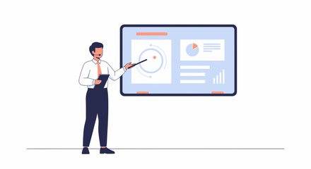 Fototapeta premium Analyst presenting complex data on interactive digital screen for a strategy meeting