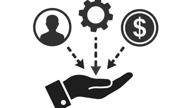 hand with gear dollar and user icon above it