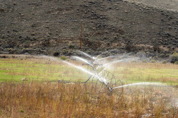 Wheel Line Irrigation System in Idaho green field