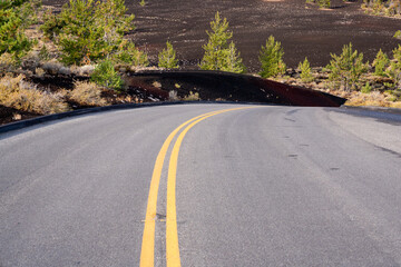Winding Park Road double yellow line in Lava field