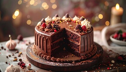 Delicious Chocolate Layer Cake with Berries and Cream