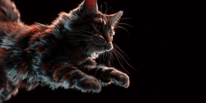 Majestic maine coon cat in dramatic backlit portrait - Powered by Adobe