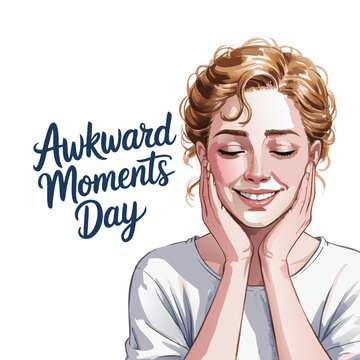 Awkward Moments Day, Woman smiling, Watercolor Card.