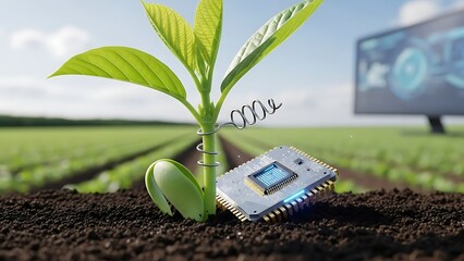 新芽とチップの組み合わせで描く未来の農業のテクノロジー