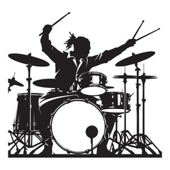 Fototapeta premium set of black drummer musician drumming drums vector silhouettes isolated on white background