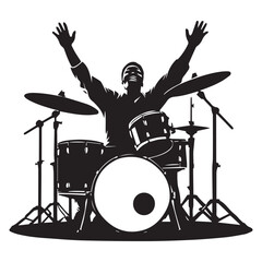 Fototapeta premium set of black drummer musician drumming drums vector silhouettes isolated on white background
