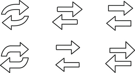 Collection of simple black arrow icons with various directions on transparent background silhouette